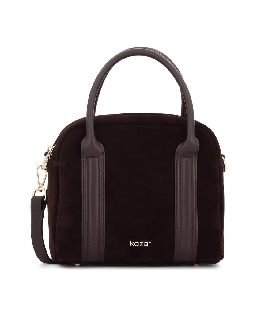 Kazar-Dunkelbraune-Wildlederhandtasche-mit-Ledergriffen-dunkelbraun