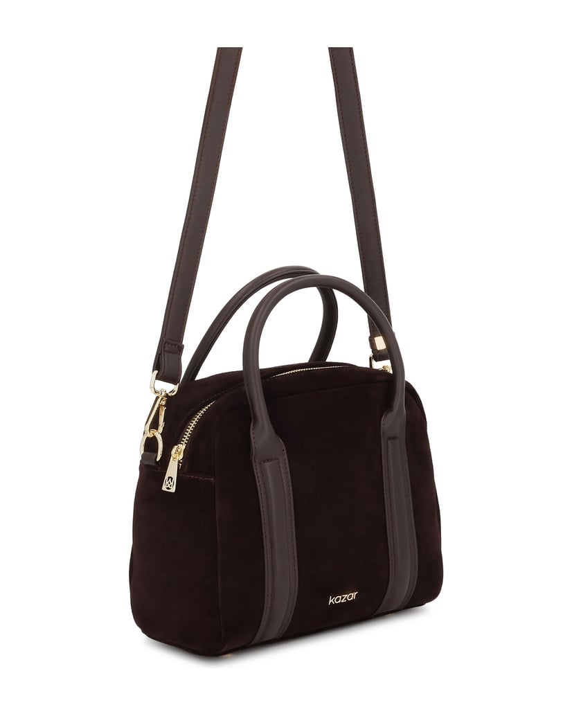 Kazar-Dunkelbraune-Wildlederhandtasche-mit-Ledergriffen-dunkelbraun