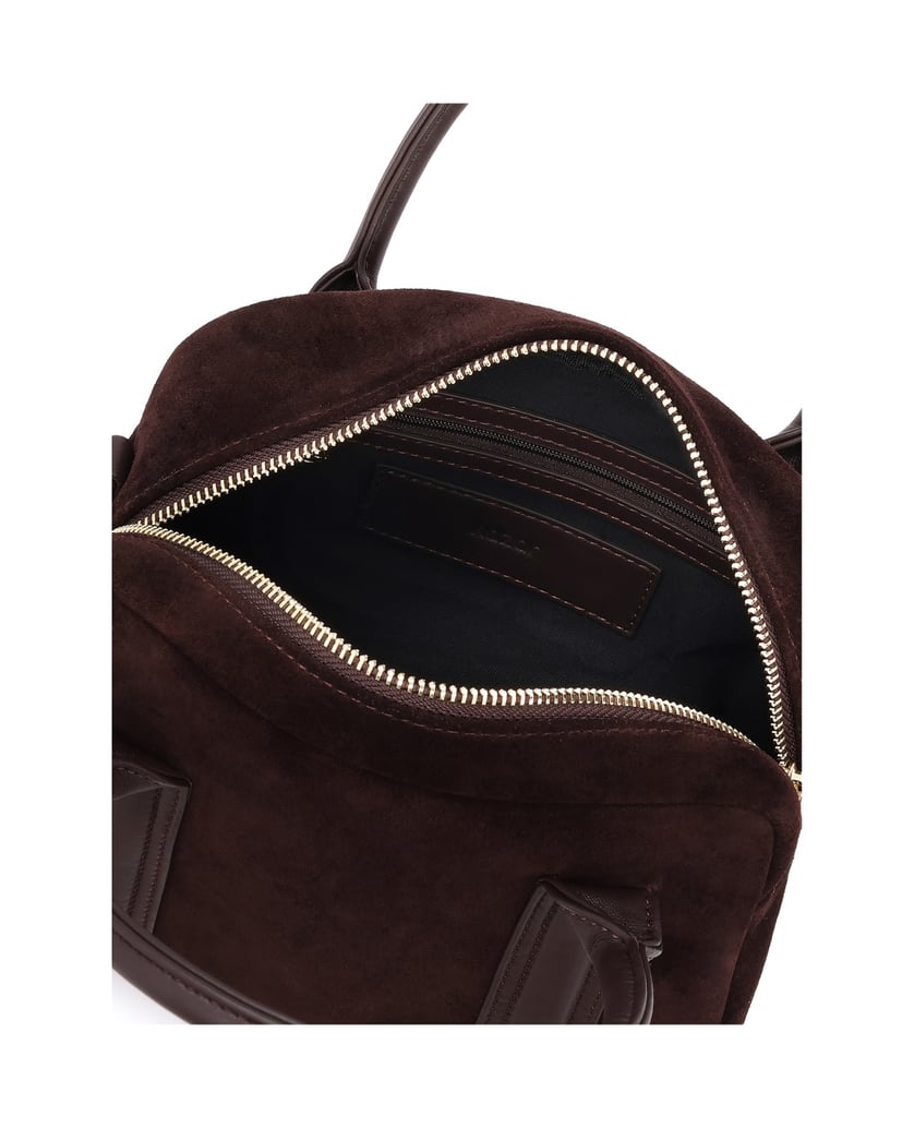 Kazar-Dunkelbraune-Wildlederhandtasche-mit-Ledergriffen-dunkelbraun