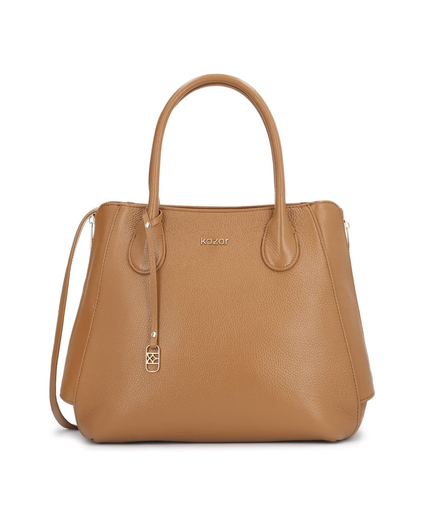 Kazar-Hellbraune-Lederhandtasche-mit-Schlüsselring-und-Spreizschlössern-camel