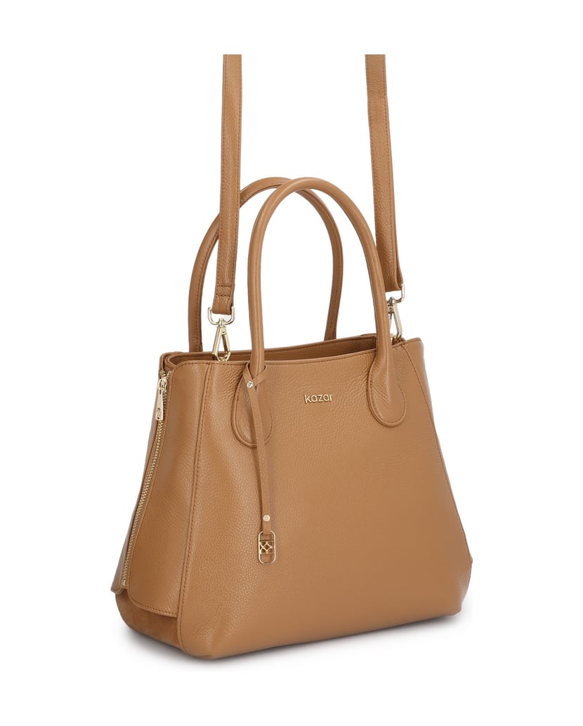Kazar-Hellbraune-Lederhandtasche-mit-Schlüsselring-und-Spreizschlössern-camel