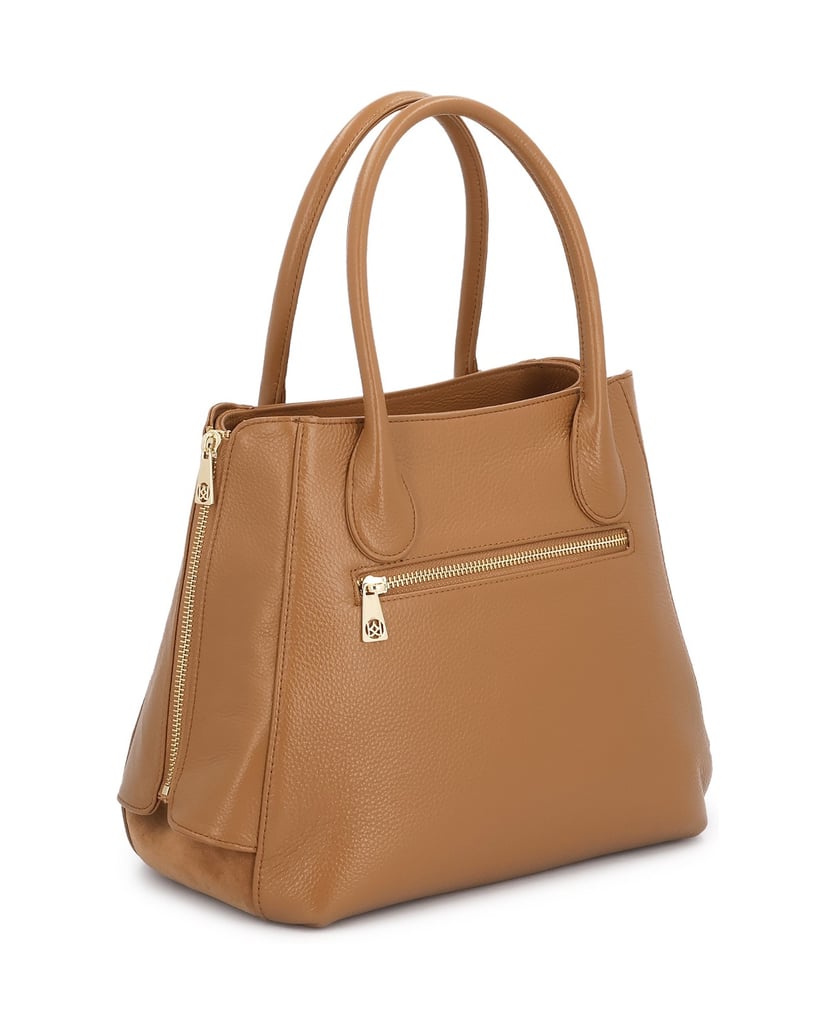 Kazar-Hellbraune-Lederhandtasche-mit-Schlüsselring-und-Spreizschlössern-camel