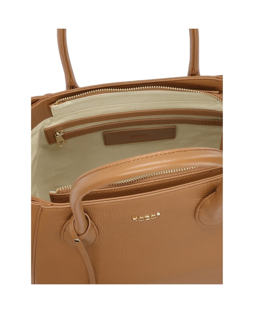 Kazar-Hellbraune-Lederhandtasche-mit-Schlüsselring-und-Spreizschlössern-camel