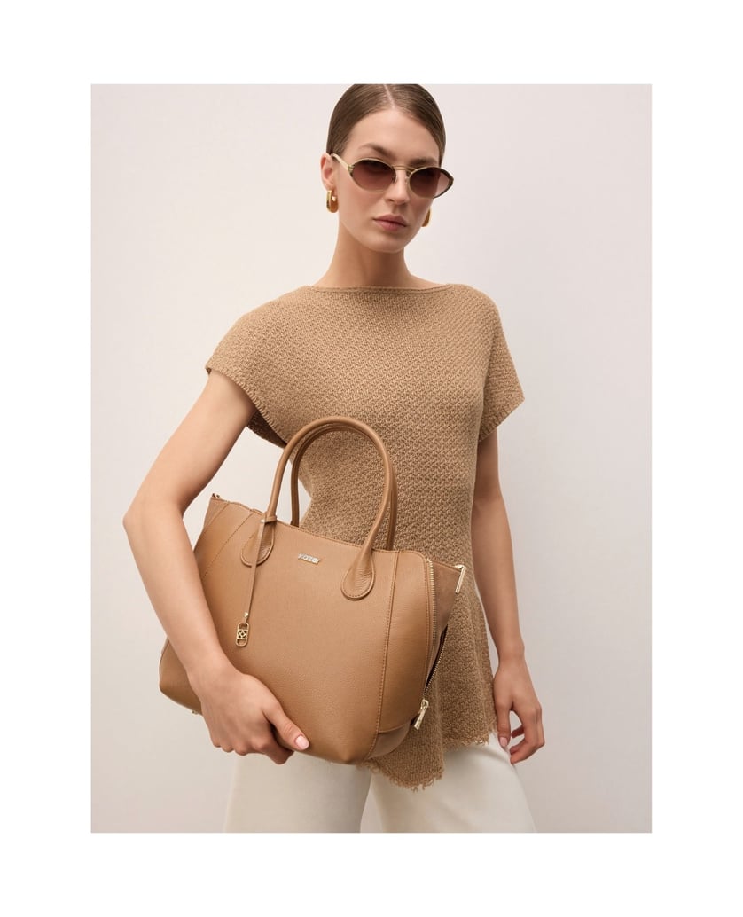 Kazar-Hellbraune-Lederhandtasche-mit-Schlüsselring-und-Spreizschlössern-camel