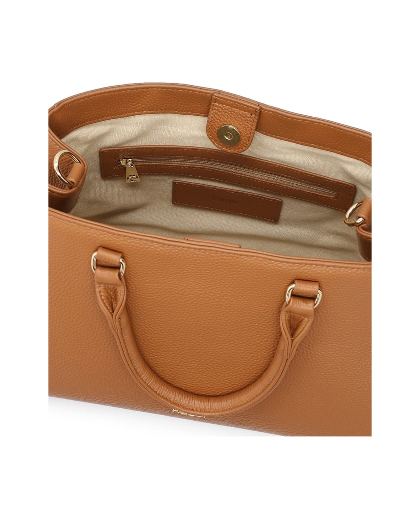 Kazar-Hellbraune-Shopper-Tasche-aus-Leder-mit-seitlichen-Riemen-camel