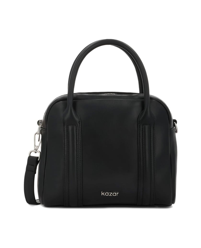 Kazar-Lederhandtasche-mit-Griffen-und-Riemen-schwarz