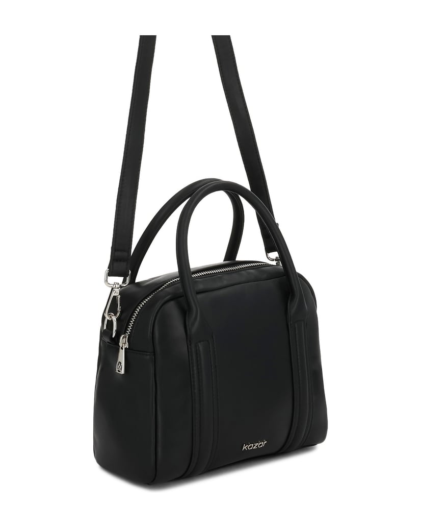 Kazar-Lederhandtasche-mit-Griffen-und-Riemen-schwarz