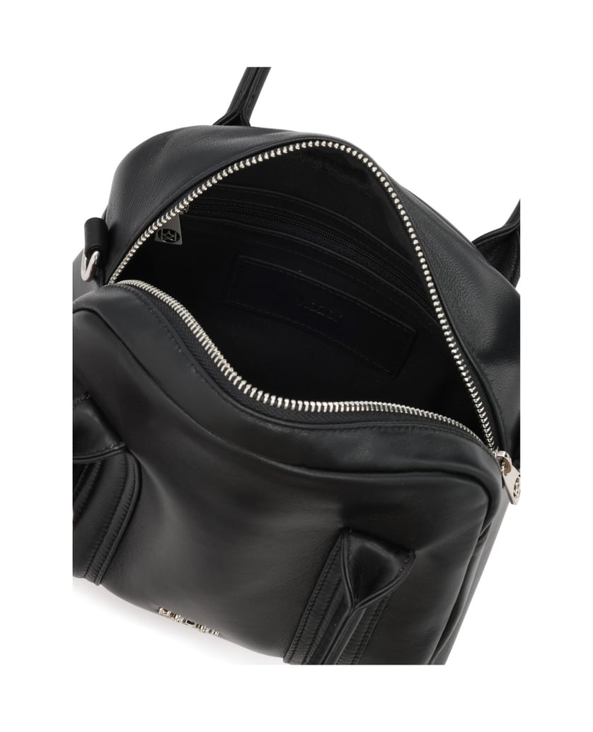 Kazar-Lederhandtasche-mit-Griffen-und-Riemen-schwarz