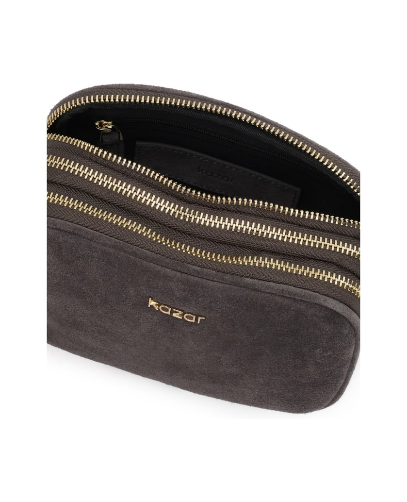 Kazar-Graue-Wildlederhandtasche-mit-drei-Fächern-grau