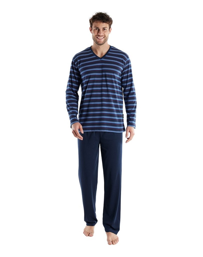 GÖTZBURG-Herren-Pyjama-Schlafanzug-lang-blau-
