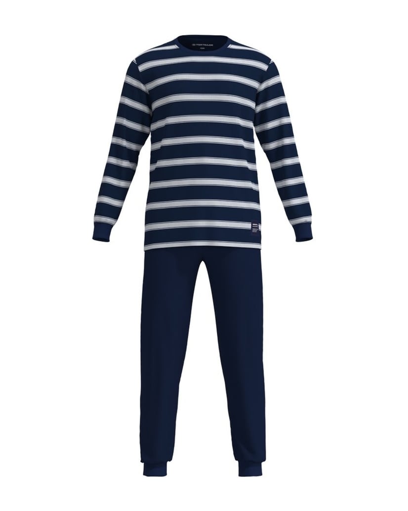 Tom-Tailor-Herren-Pyjama-Pyjama-lang-Rundhalsausschnitt-blau