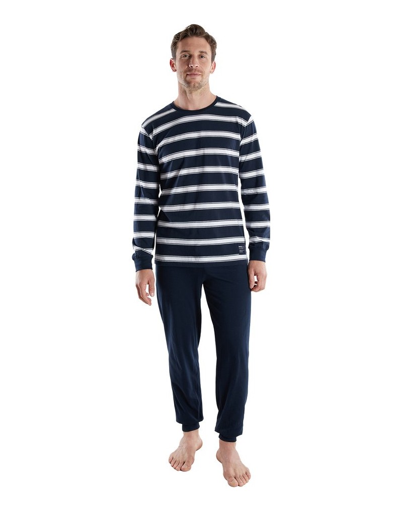 Tom-Tailor-Herren-Pyjama-Pyjama-lang-Rundhalsausschnitt-blau