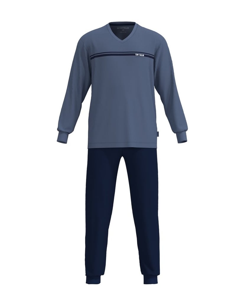 Tom-Tailor-Herren-Pyjama-Pyjama-lang-V-Neck-blau-