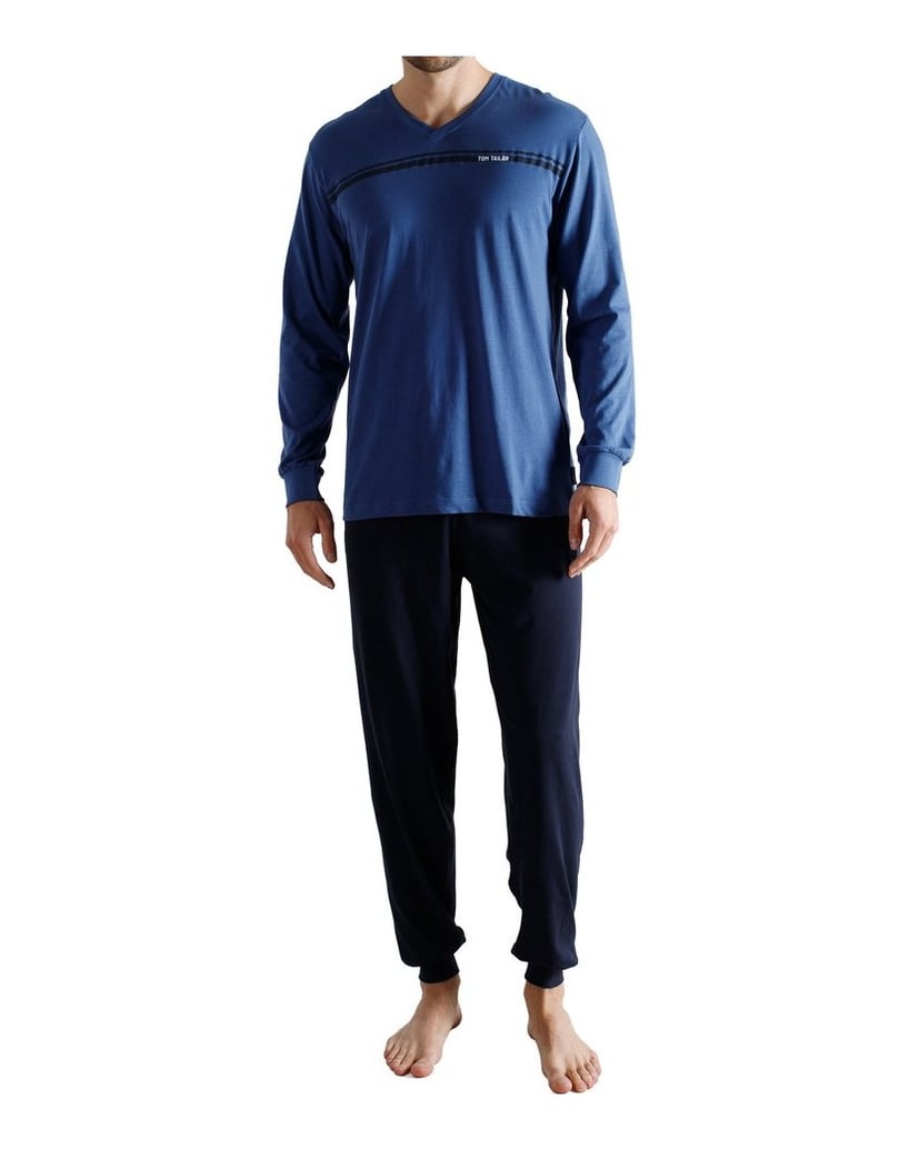 Tom-Tailor-Herren-Pyjama-Pyjama-lang-V-Neck-blau-