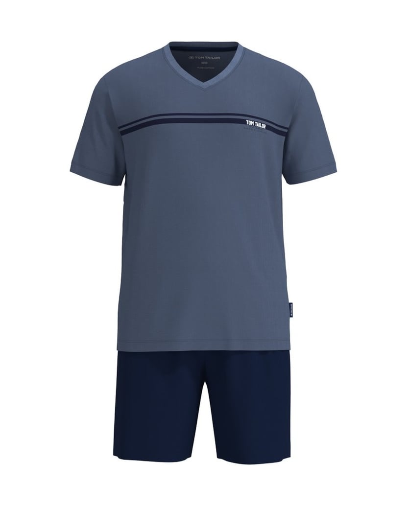 Tom-Tailor-Herren-Pyjama-Shorty-V-Ausschnitt-blau-