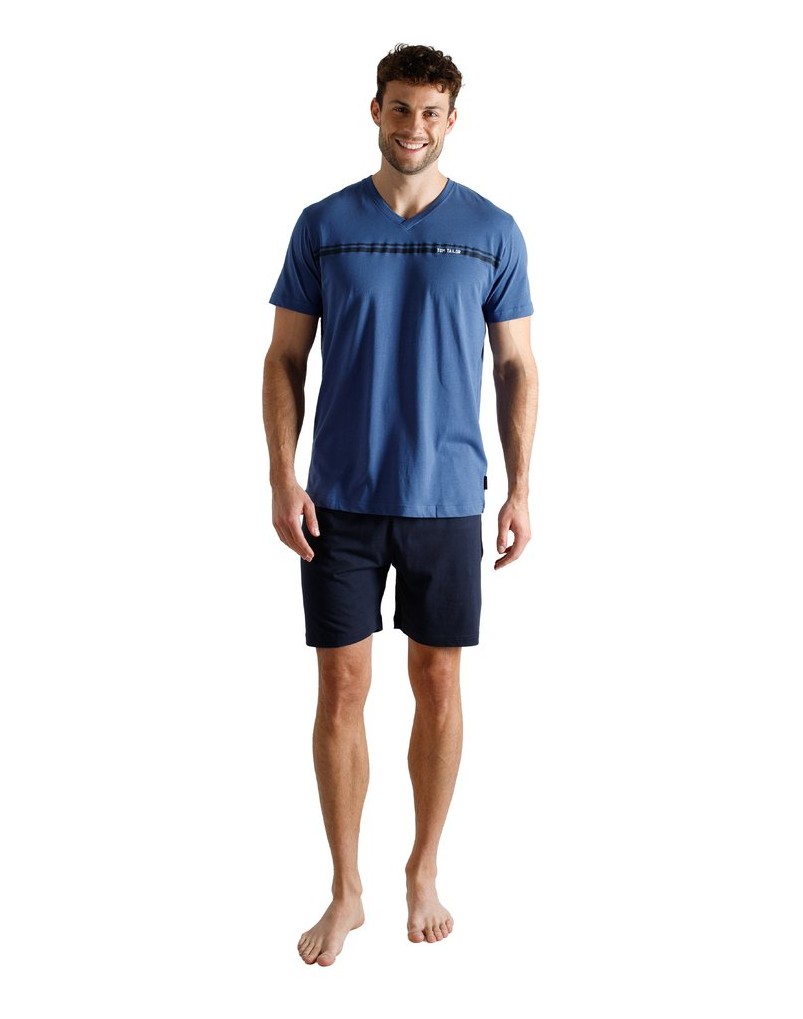 Tom-Tailor-Herren-Pyjama-Shorty-V-Ausschnitt-blau-