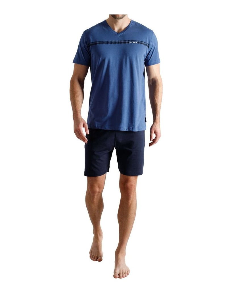 Tom-Tailor-Herren-Pyjama-Shorty-V-Ausschnitt-blau-
