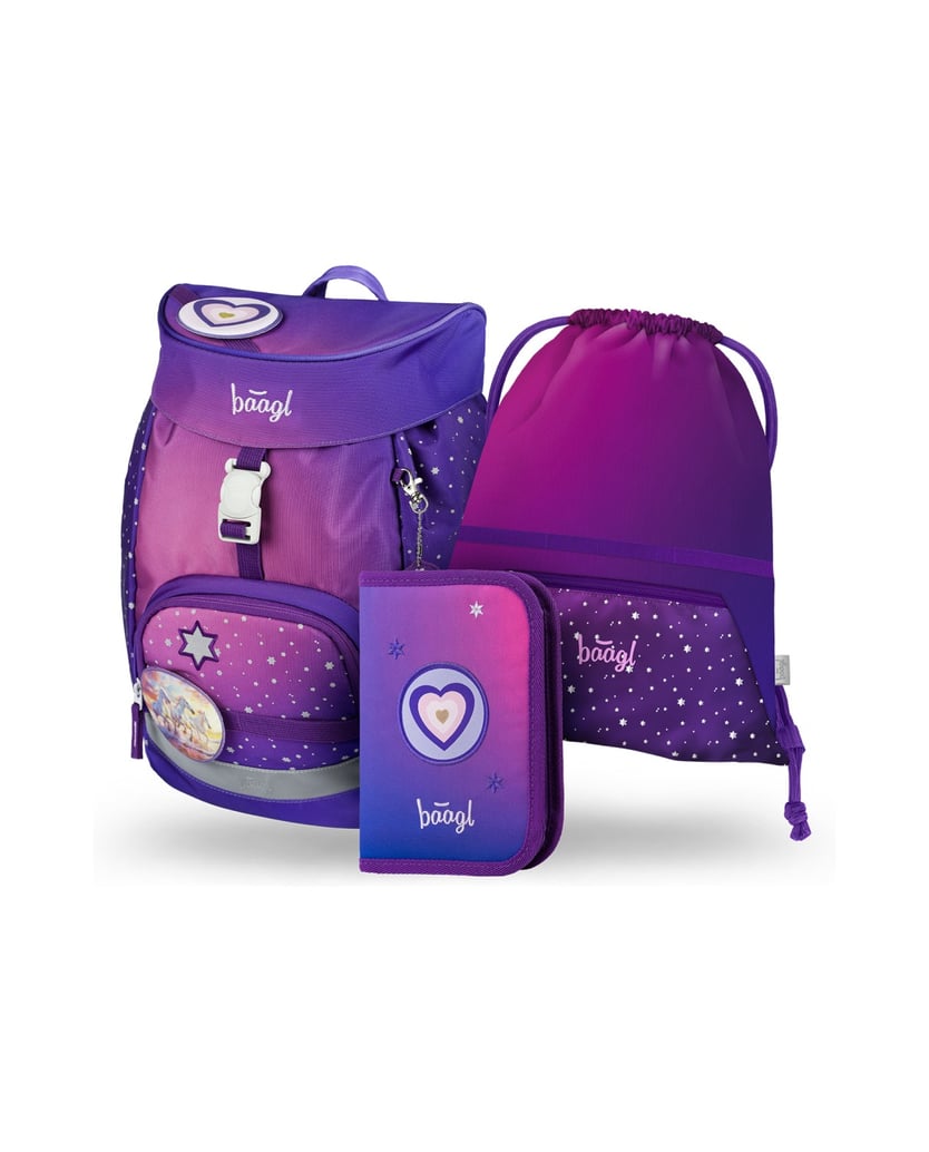 Baagl-AIRY-Pferde-Herz-Rucksack-Set-3tlg-lila