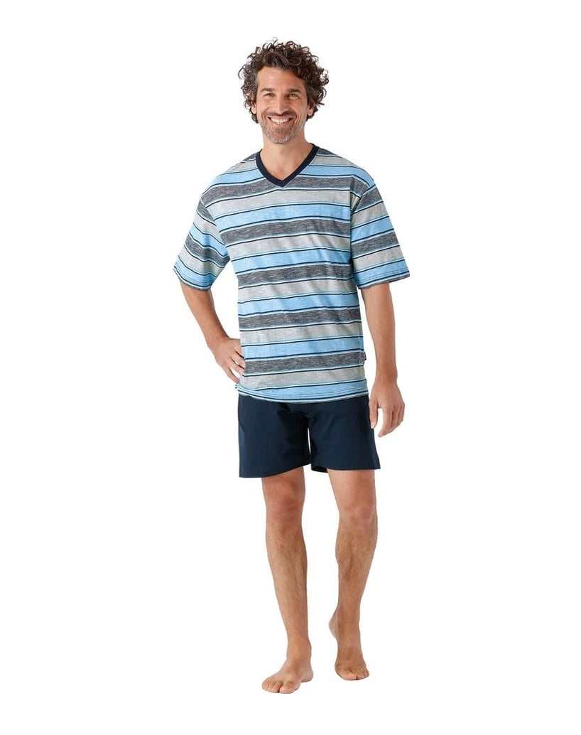 hajo-Herren-Pyjama-Shorty-Premium-Cotton-blau-
