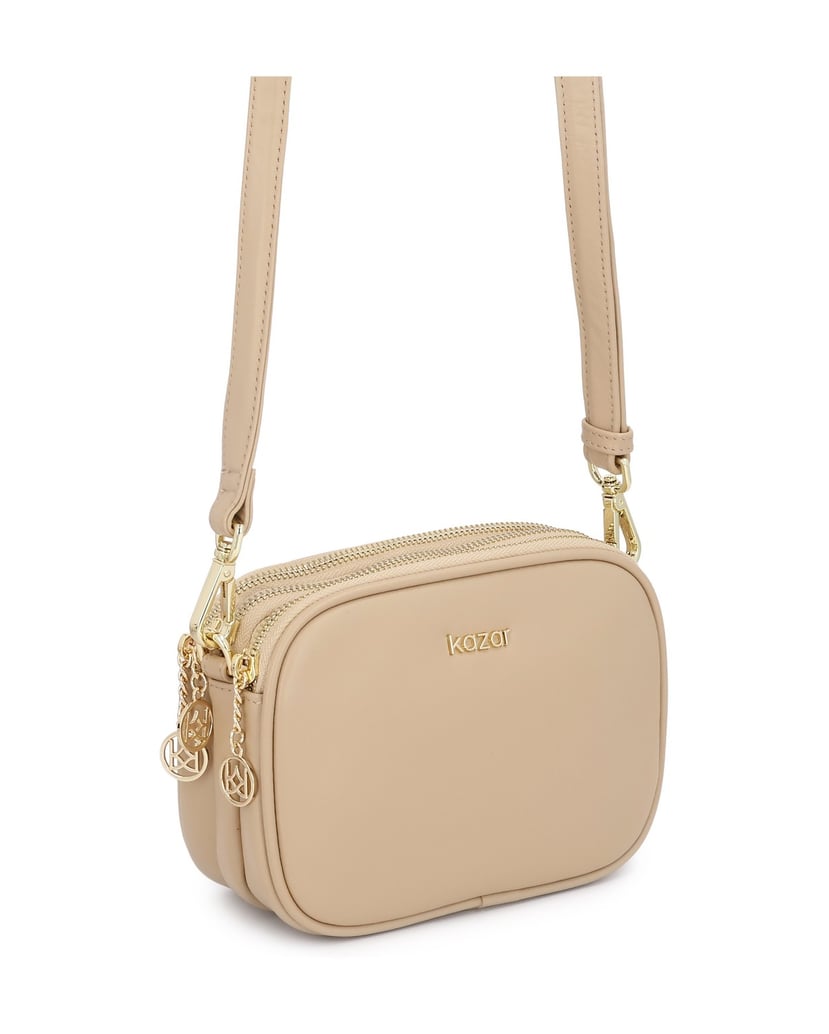 Kazar-Beigefarbene-Naturlederhandtasche-mit-drei-Fächern-beige