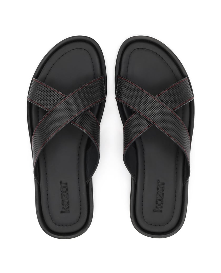 Kazar-Schwarze-Leder-in-Schwarz-mit-roten-Nähten-für-Herren-schwarz