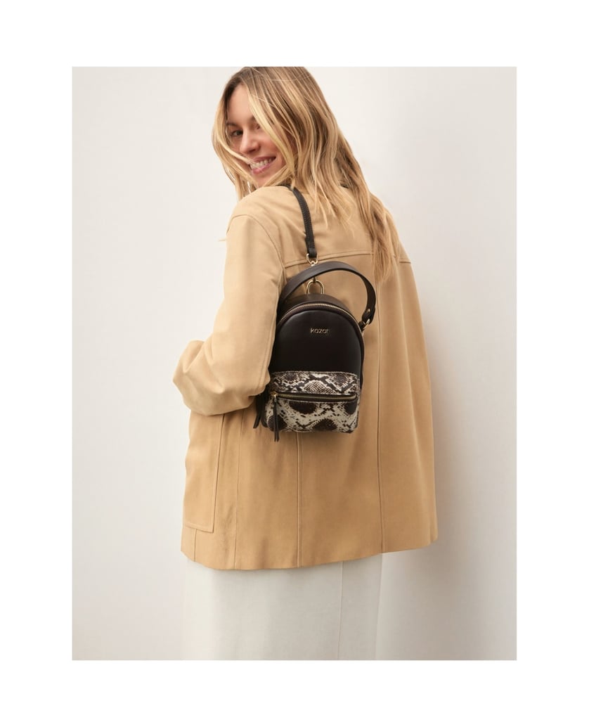 Kazar-Brauner-Rucksack-mit-dekorativer-Borstentasche-dunkelbraun