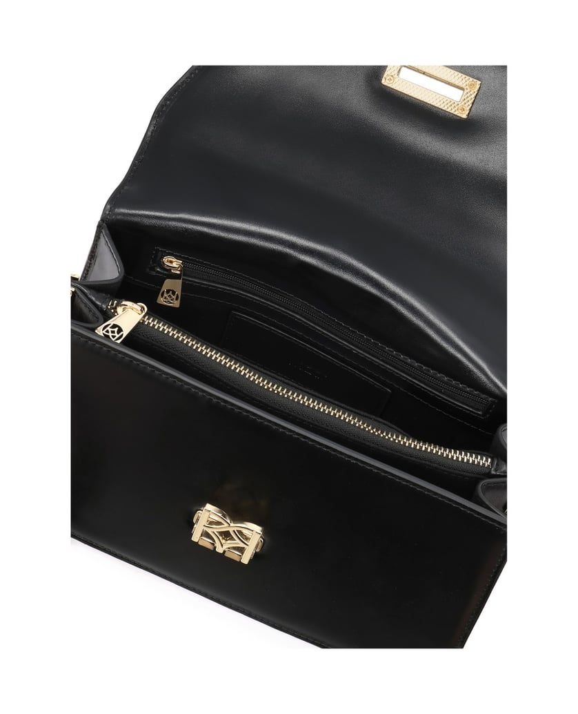 Kazar-Elegante-kleine-Handtasche-mit-einer-Klappe-mit-einem-dekorativen-Monogramm-geschlossen-schwarz