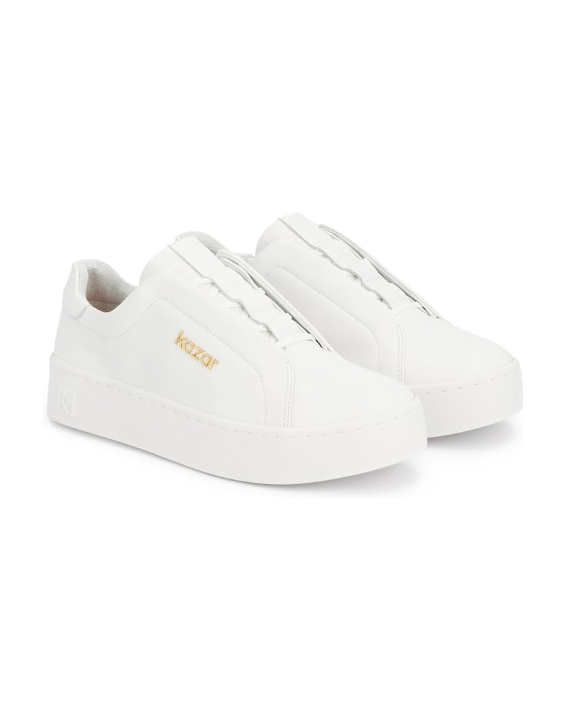 Kazar-Weiße-Leder-Sneakers-mit-einfacher-Sohle-weiss