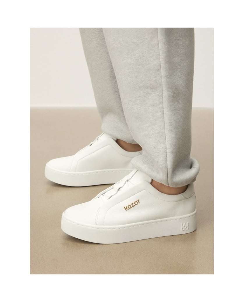 Kazar-Weiße-Leder-Sneakers-mit-einfacher-Sohle-weiss
