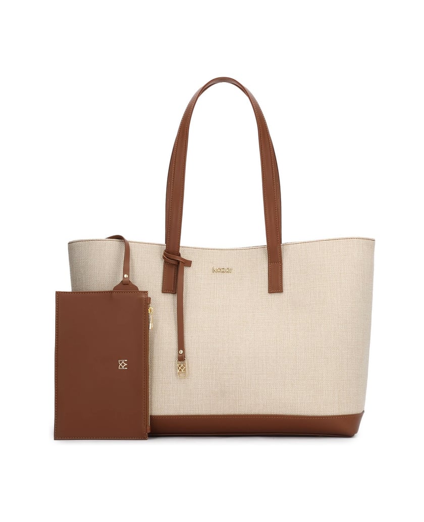 Kazar-Große-Handtasche-aus-Stoff-und-Leder-beige