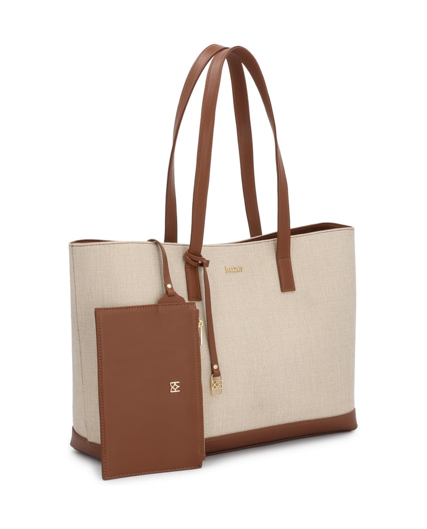 Kazar-Große-Handtasche-aus-Stoff-und-Leder-beige