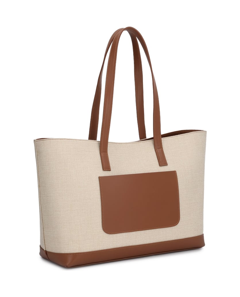 Kazar-Große-Handtasche-aus-Stoff-und-Leder-beige