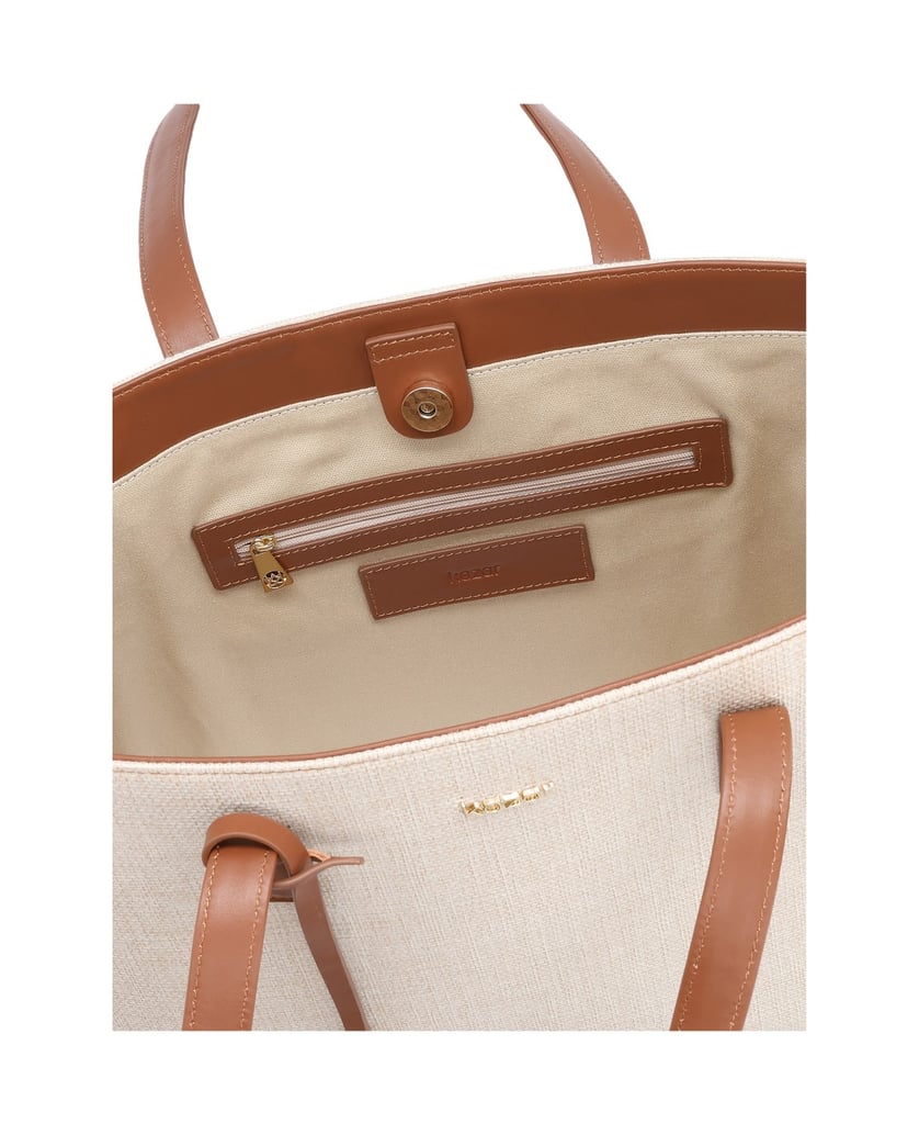 Kazar-Große-Handtasche-aus-Stoff-und-Leder-beige