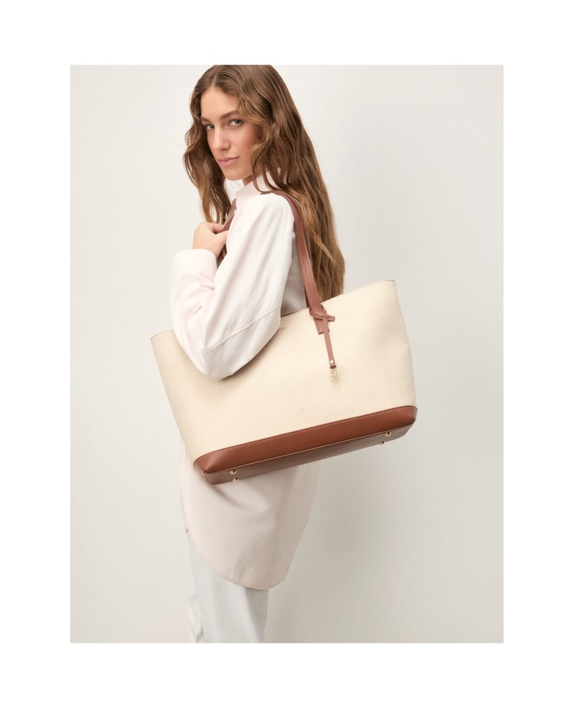 Kazar-Große-Handtasche-aus-Stoff-und-Leder-beige