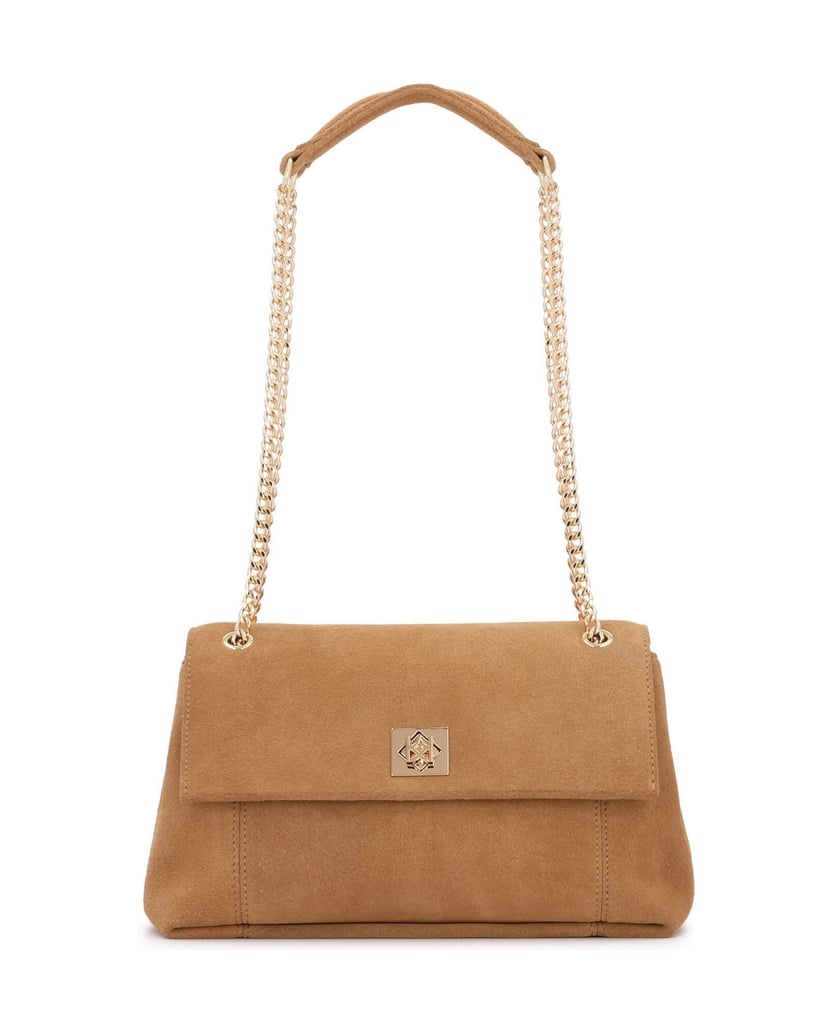Kazar-Hellbraune-Wildlederhandtasche-mit-Monogramm-von-KAZAR-camel
