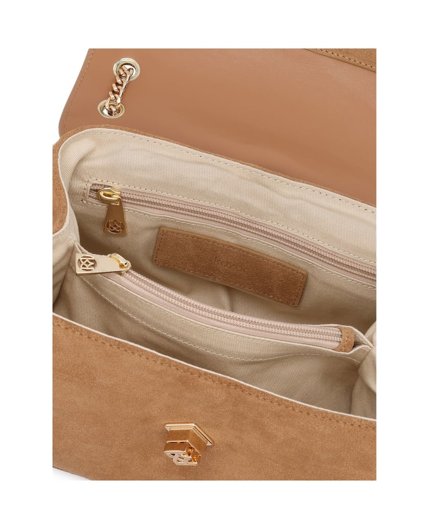 Kazar-Hellbraune-Wildlederhandtasche-mit-Monogramm-von-KAZAR-camel