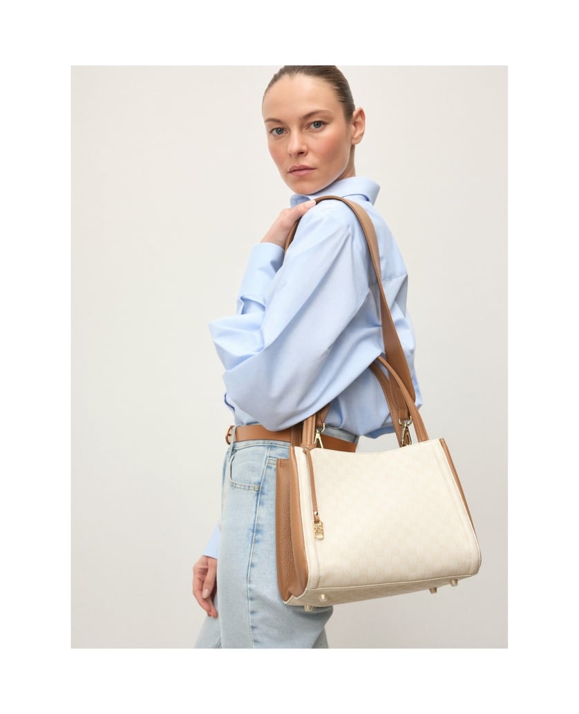 Kazar-Zweifarbig-gemusterte-Lederhandtasche-weiss