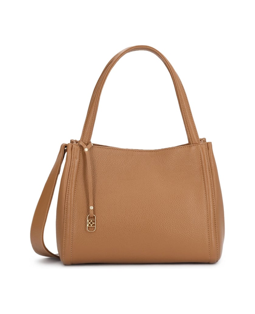 Kazar-Hellbraune-Lederhandtasche-mit-Anhänger-camel
