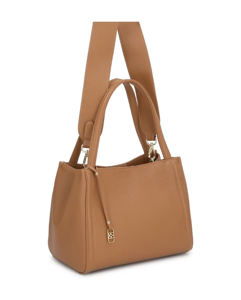 Kazar-Hellbraune-Lederhandtasche-mit-Anhänger-camel