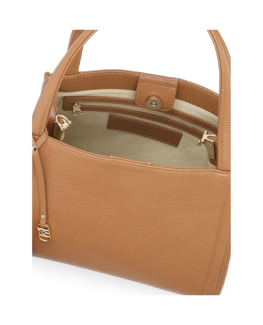 Kazar-Hellbraune-Lederhandtasche-mit-Anhänger-camel