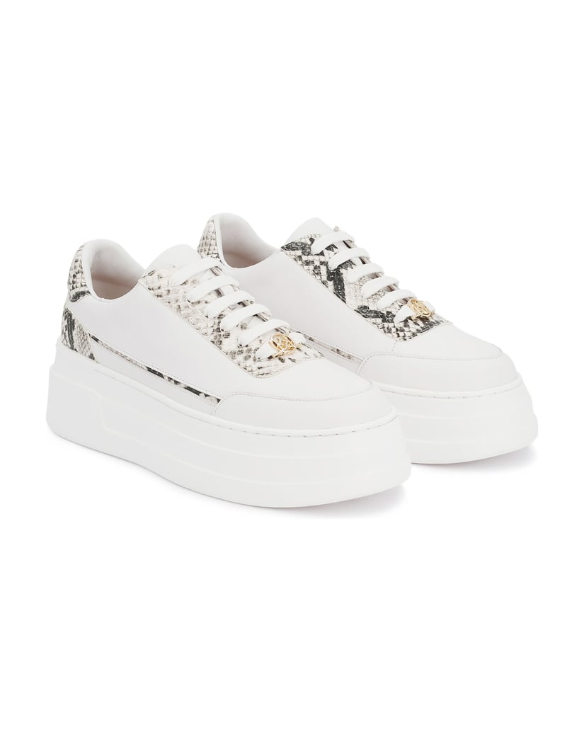 Kazar-Weiße-Ledersneaker-mit-Schlangenhautmotiv-weiss