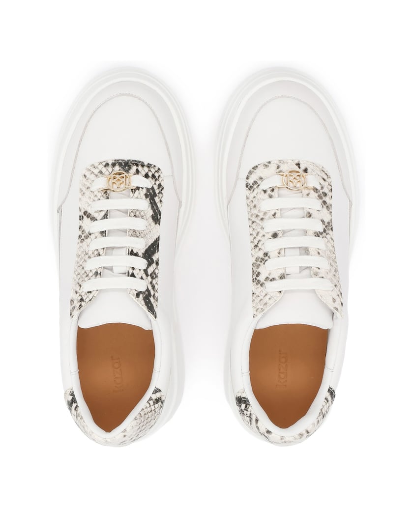 Kazar-Weiße-Ledersneaker-mit-Schlangenhautmotiv-weiss