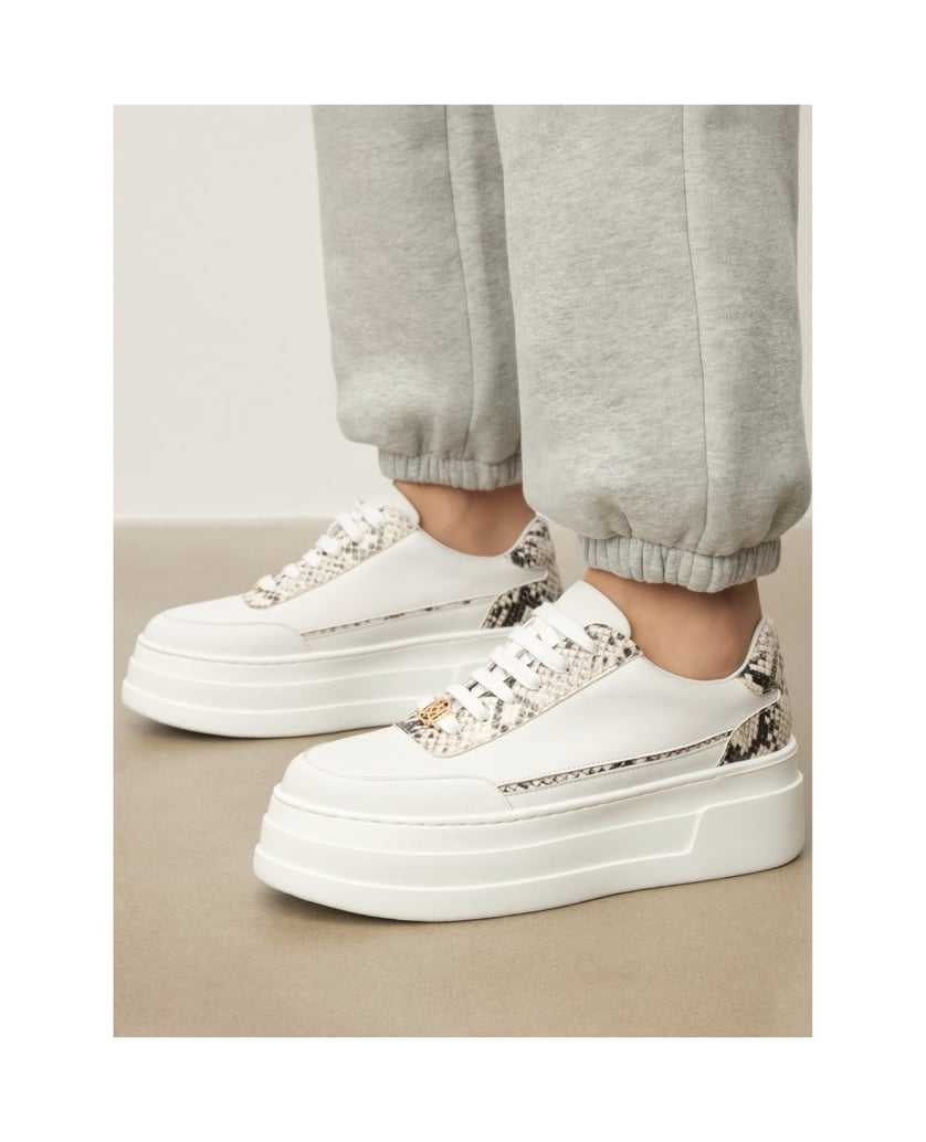 Kazar-Weiße-Ledersneaker-mit-Schlangenhautmotiv-weiss