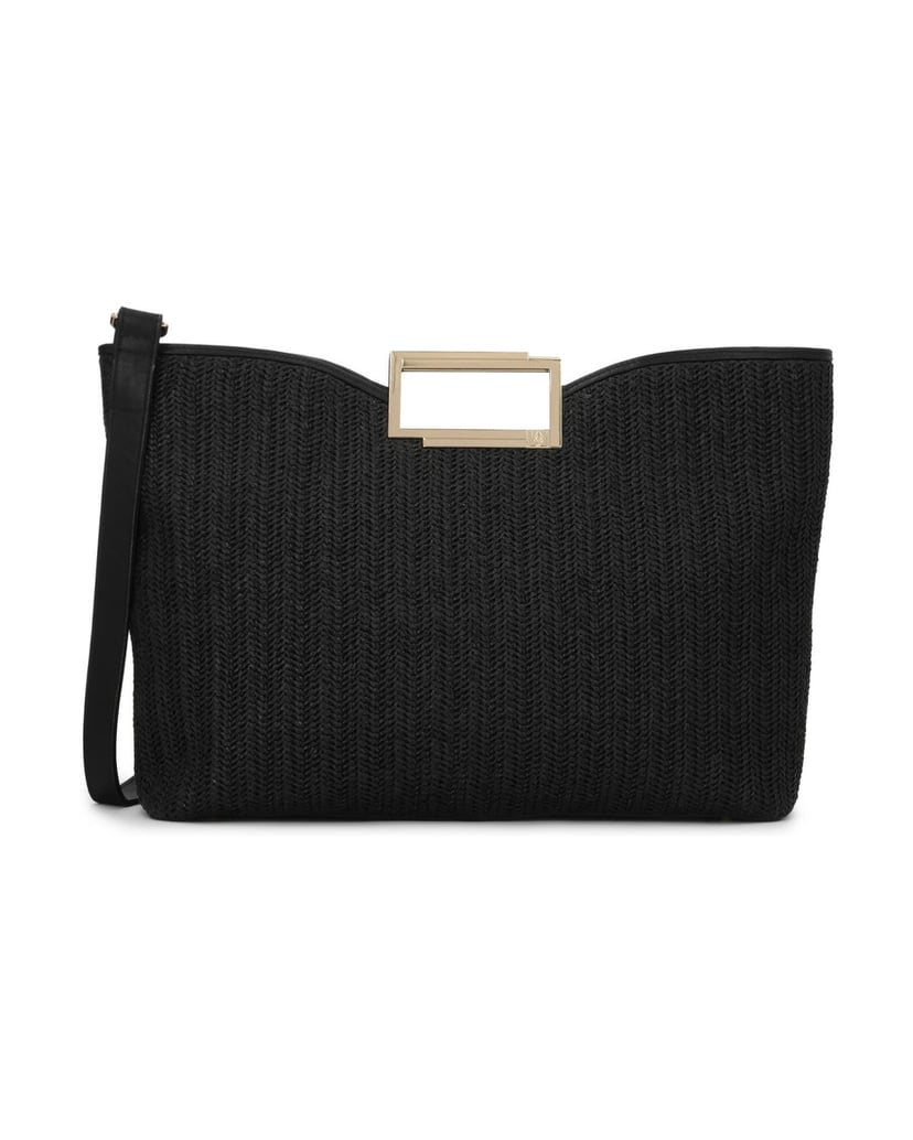 Kazar-Schwarze-Handtasche-aus-Raffiabast-und-Naturleder-schwarz