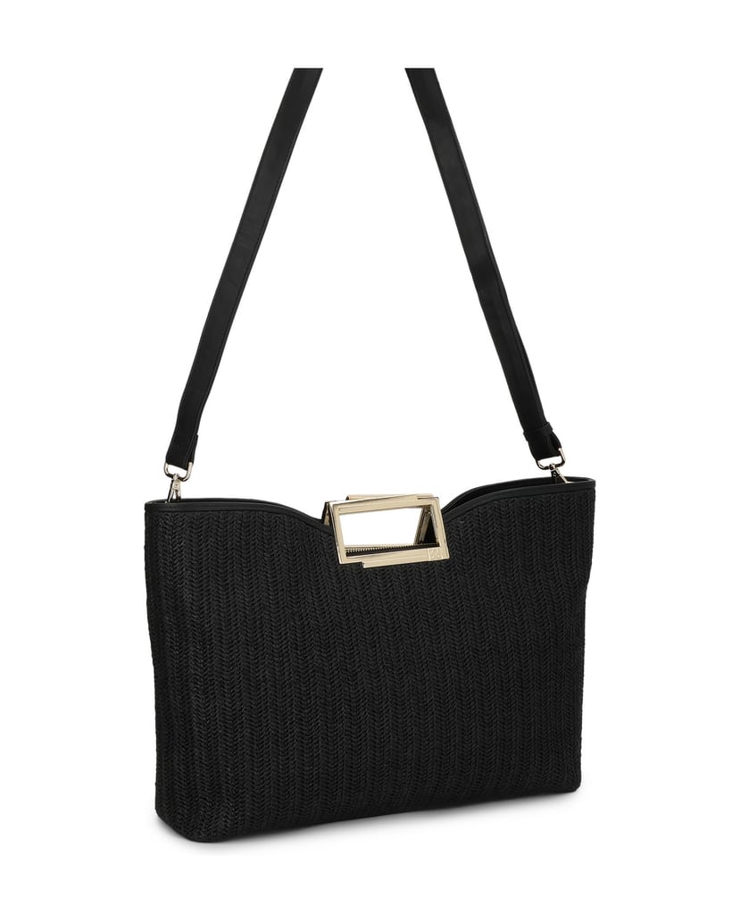 Kazar-Schwarze-Handtasche-aus-Raffiabast-und-Naturleder-schwarz