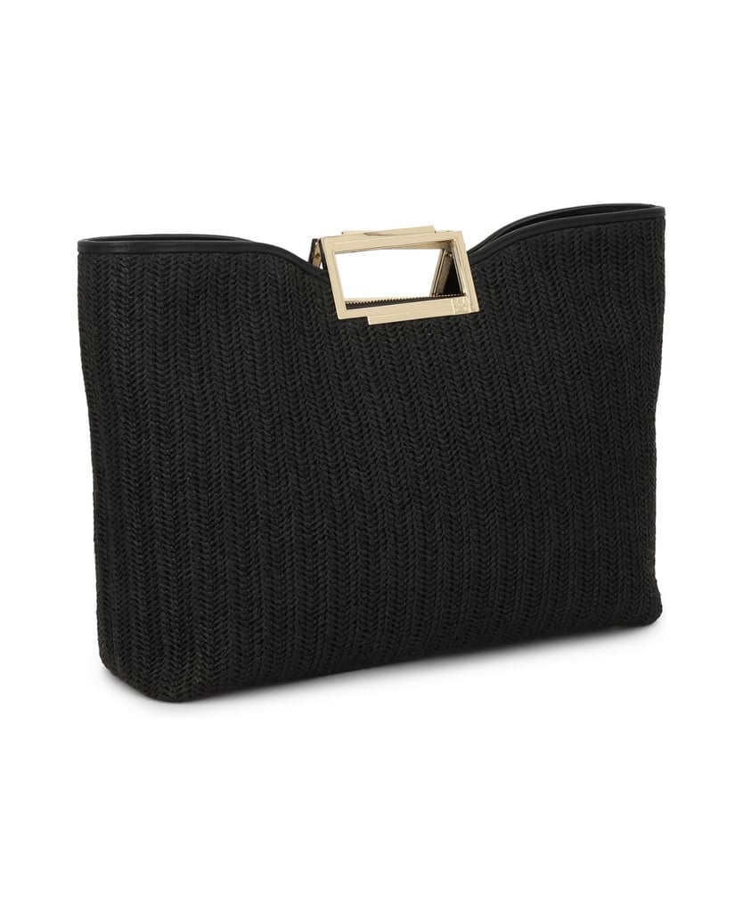Kazar-Schwarze-Handtasche-aus-Raffiabast-und-Naturleder-schwarz