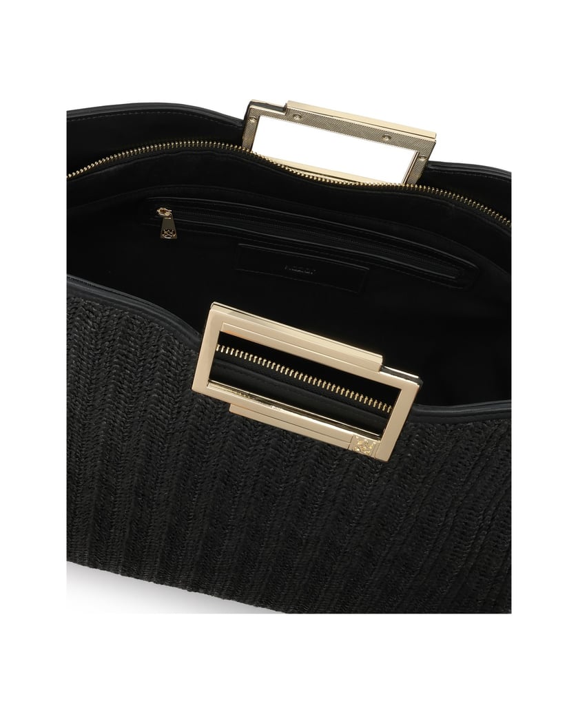Kazar-Schwarze-Handtasche-aus-Raffiabast-und-Naturleder-schwarz