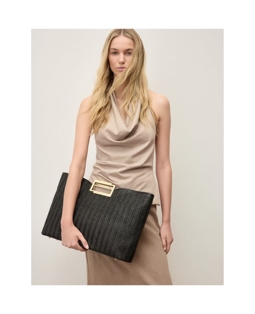 Kazar-Schwarze-Handtasche-aus-Raffiabast-und-Naturleder-schwarz