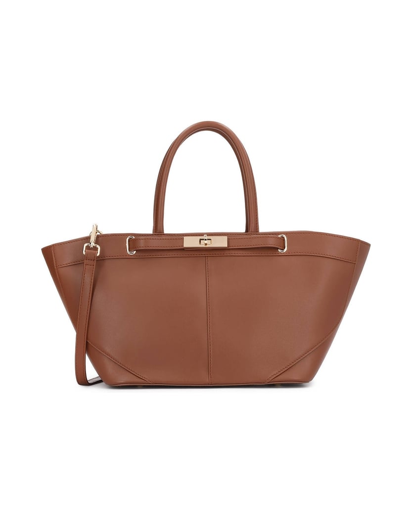 Kazar-Handtasche-aus-braunem-Leder,-erweiterbar-camel