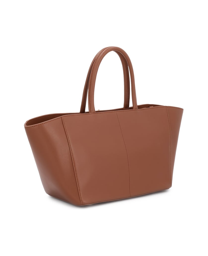 Kazar-Handtasche-aus-braunem-Leder,-erweiterbar-camel
